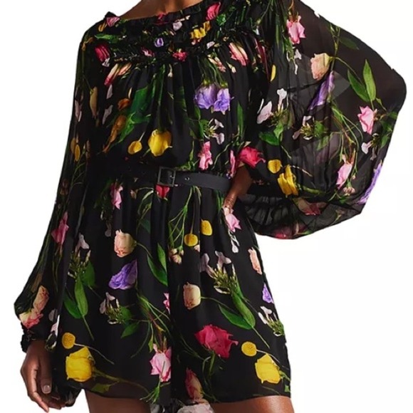 Ted Baker London | Brookii Ruffled Blouson Sleeve Romper | Floral Print Size 12 - Picture 4 of 5